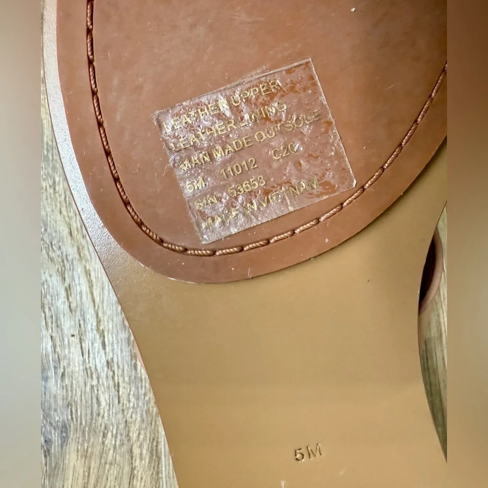 Tory Burch Manon Natural Vachetta Leather Thong Flip Flop Sandal Size 5 SN 53653